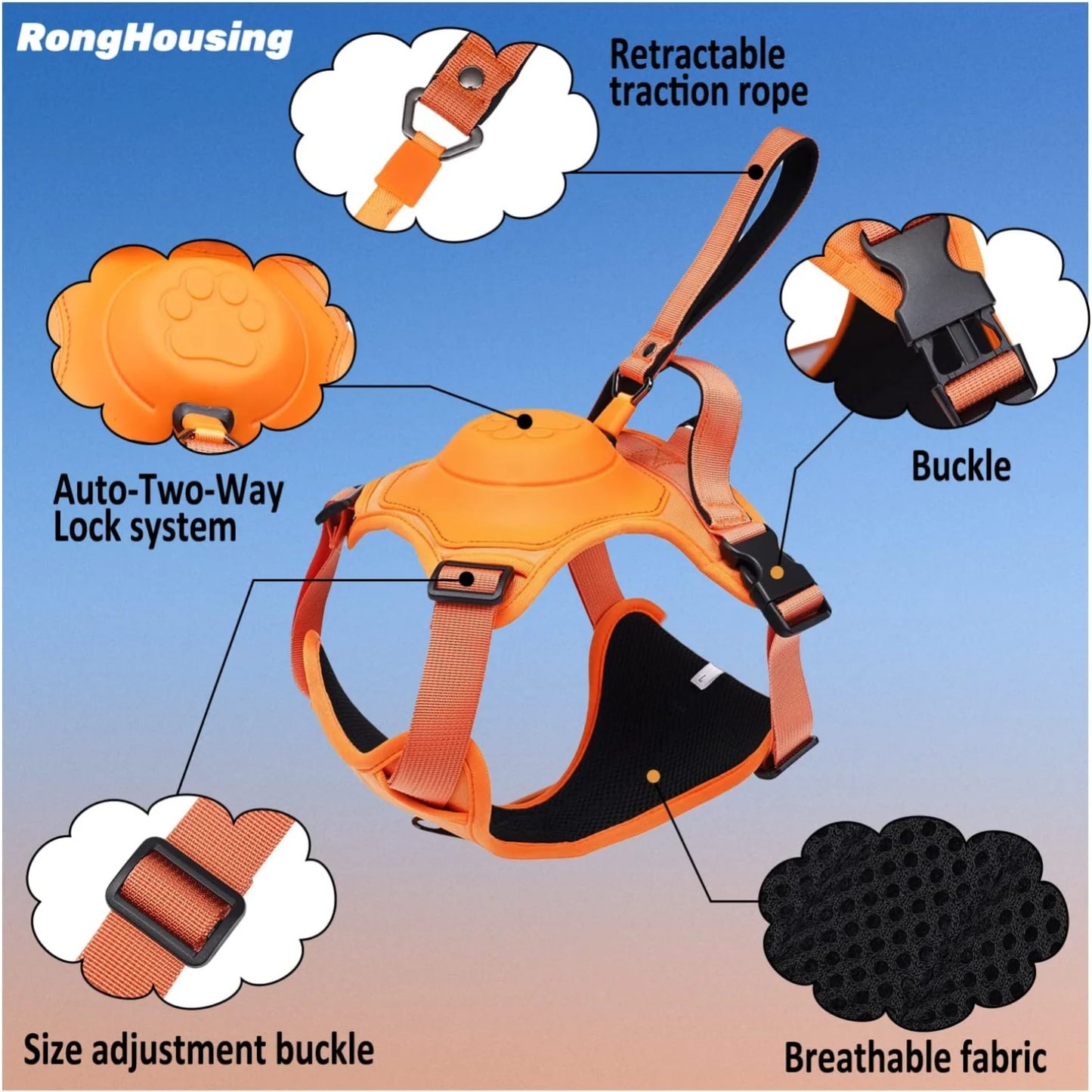 Dog Harness and Automatic Retractable Leash Kit